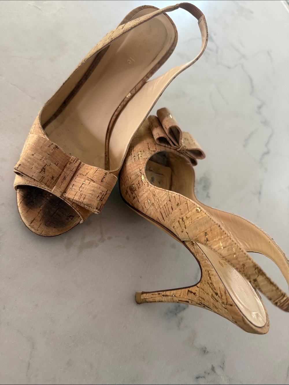 Kate Spade Slingback Peep-Toe Heels in Natural Cork